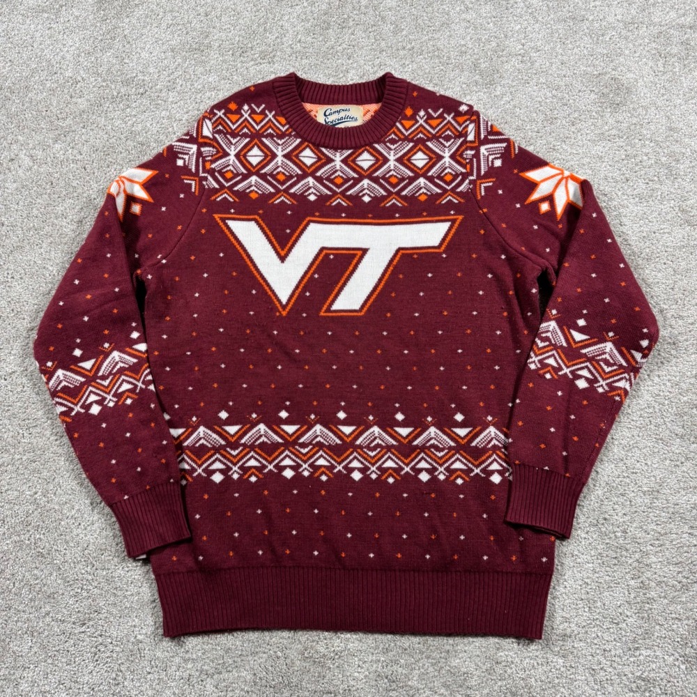 Virginia Tech Hokies Fair Isle Christmas Holiday Sweater Mens XXL VT